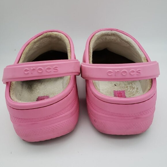 Crocs Classic Pink Slip On Fur Lined Clogs Junior 3 Girls 9 Inches Long - Picture 8 of 11